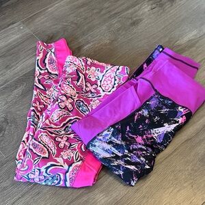 LuLaRoe Pink Paisley & Purple Paint-Splash Leggings Set